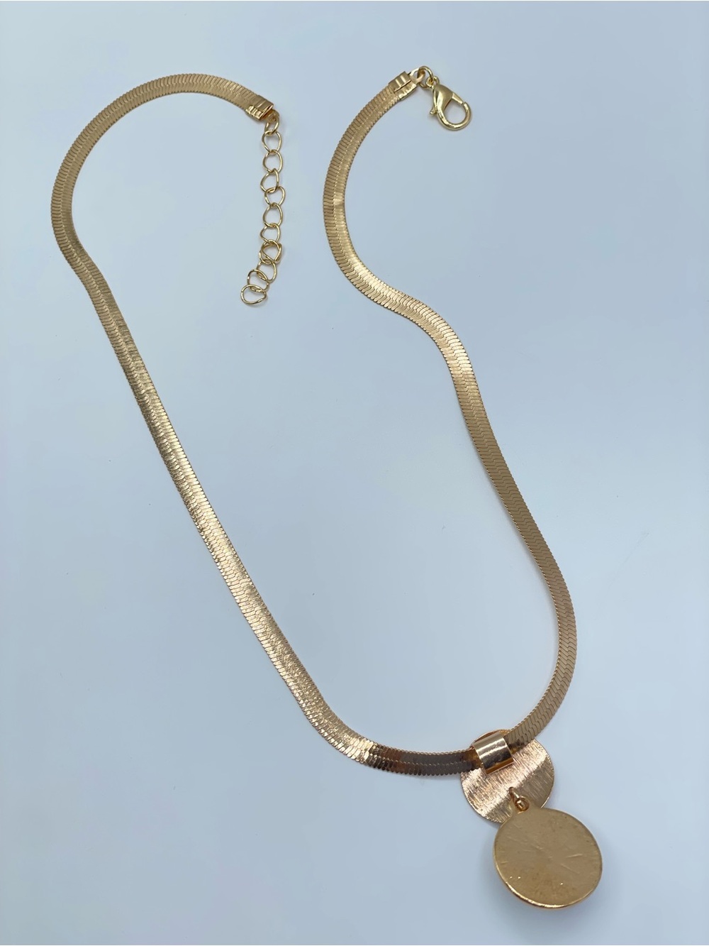 Gold Herringbone Faux Pearl Pendant Necklace Modern Minimalist Glam Elegant - Picture 5 of 5